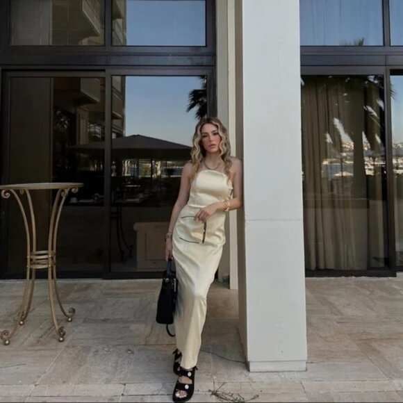 ZARA STRAPLESS SATIN EFFECT MIDI DRESS - Picture 15 of 16